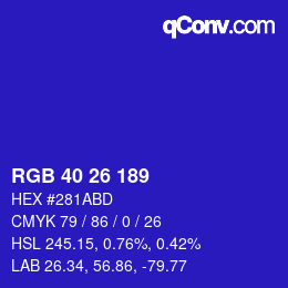 カラーコード: RGB 40 26 189 | qconv.com