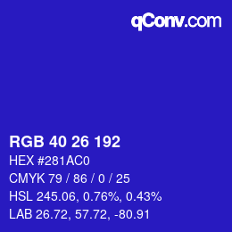 Color code: RGB 40 26 192 | qconv.com