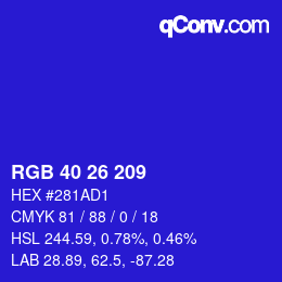 Color code: RGB 40 26 209 | qconv.com