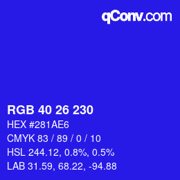 Color code: RGB 40 26 230 | qconv.com