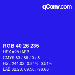 Color code: RGB 40 26 235 | qconv.com