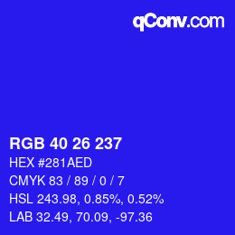 Color code: RGB 40 26 237 | qconv.com