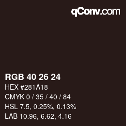 颜色代码: RGB 40 26 24 | qconv.com