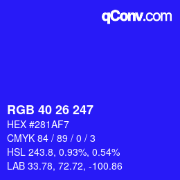Color code: RGB 40 26 247 | qconv.com