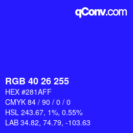 颜色代码: RGB 40 26 255 | qconv.com