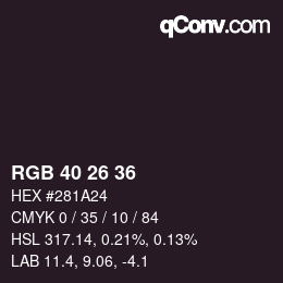 Color code: RGB 40 26 36 | qconv.com