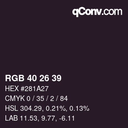 カラーコード: RGB 40 26 39 | qconv.com