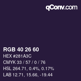 カラーコード: RGB 40 26 60 | qconv.com