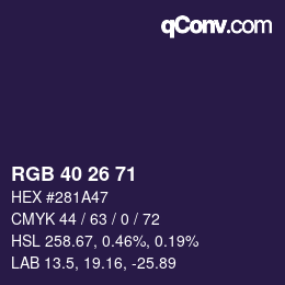 カラーコード: RGB 40 26 71 | qconv.com