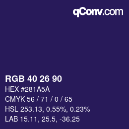 カラーコード: RGB 40 26 90 | qconv.com
