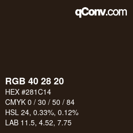 Color code: RGB 40 28 20 | qconv.com