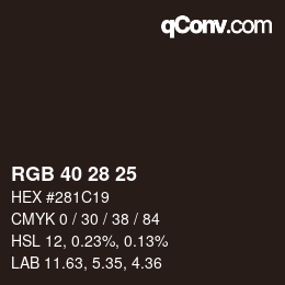 Color code: RGB 40 28 25 | qconv.com
