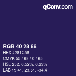 カラーコード: RGB 40 28 88 | qconv.com