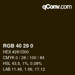 Color code: RGB 40 29 0 | qconv.com