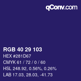 カラーコード: RGB 40 29 103 | qconv.com
