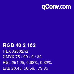 Color code: RGB 40 2 162 | qconv.com
