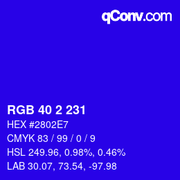 カラーコード: RGB 40 2 231 | qconv.com