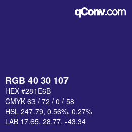 カラーコード: RGB 40 30 107 | qconv.com