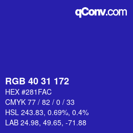 Color code: RGB 40 31 172 | qconv.com