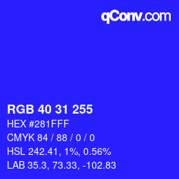 Color code: RGB 40 31 255 | qconv.com