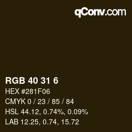 Color code: RGB 40 31 6 | qconv.com