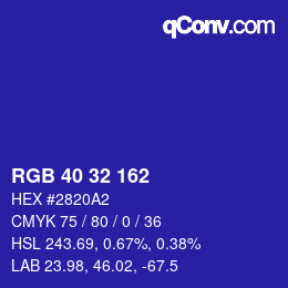 カラーコード: RGB 40 32 162 | qconv.com