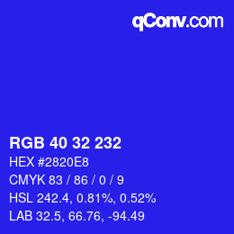 Color code: RGB 40 32 232 | qconv.com