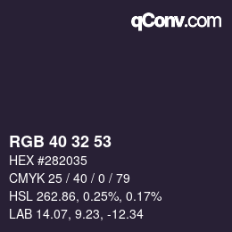 Color code: RGB 40 32 53 | qconv.com