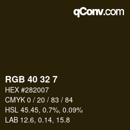 Color code: RGB 40 32 7 | qconv.com