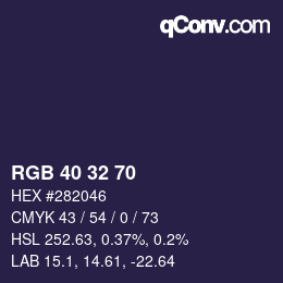 Color code: RGB 40 32 70 | qconv.com