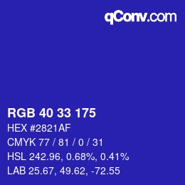 Color code: RGB 40 33 175 | qconv.com