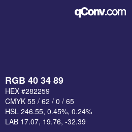 Color code: RGB 40 34 89 | qconv.com