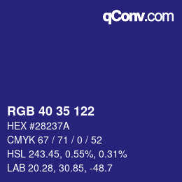 Color code: RGB 40 35 122 | qconv.com