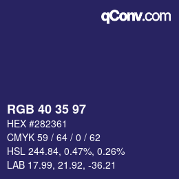颜色代码: RGB 40 35 97 | qconv.com