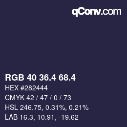 カラーコード: RGB 40 36.4 68.4 | qconv.com