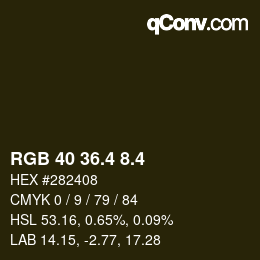 カラーコード: RGB 40 36.4 8.4 | qconv.com