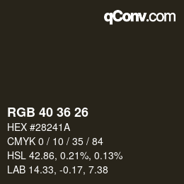 Color code: RGB 40 36 26 | qconv.com