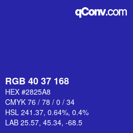 Color code: RGB 40 37 168 | qconv.com