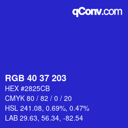 Color code: RGB 40 37 203 | qconv.com