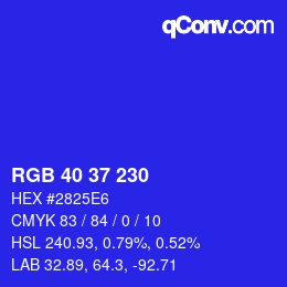 Farbcode: RGB 40 37 230 | qconv.com