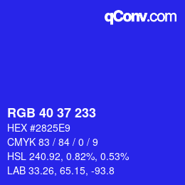 Color code: RGB 40 37 233 | qconv.com