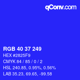 Color code: RGB 40 37 249 | qconv.com