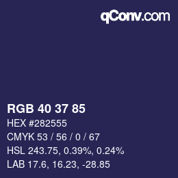 カラーコード: RGB 40 37 85 | qconv.com