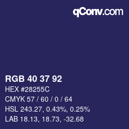 颜色代码: RGB 40 37 92 | qconv.com