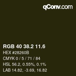 カラーコード: RGB 40 38.2 11.6 | qconv.com
