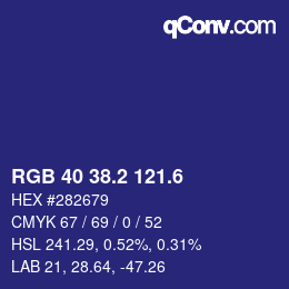 カラーコード: RGB 40 38.2 121.6 | qconv.com