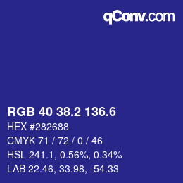 カラーコード: RGB 40 38.2 136.6 | qconv.com