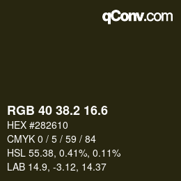 カラーコード: RGB 40 38.2 16.6 | qconv.com