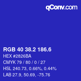 カラーコード: RGB 40 38.2 186.6 | qconv.com