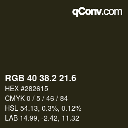 カラーコード: RGB 40 38.2 21.6 | qconv.com